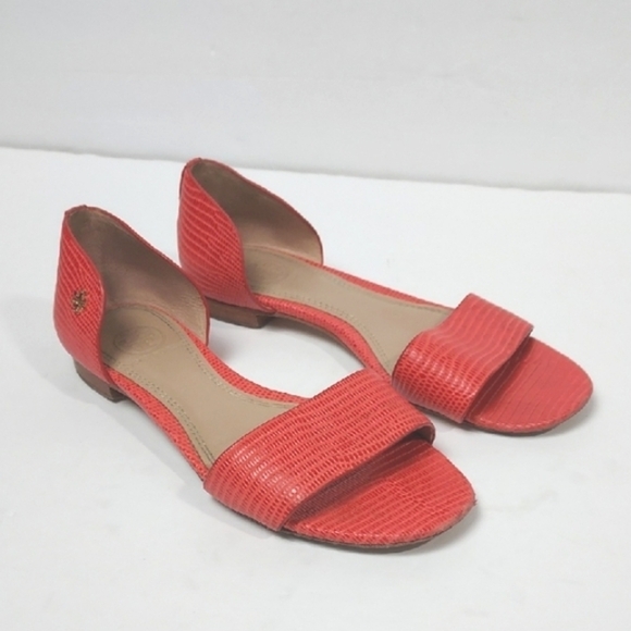 TORY BURCH Savannah Micro Tejus Embossed in Melon Flats Sandals Size 5.5 - Picture 1 of 15